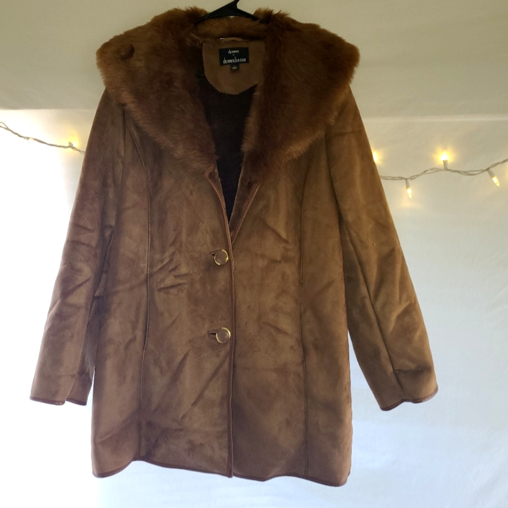 Vintage Dennis Basso faux suede jacket faux fur coat size L XL